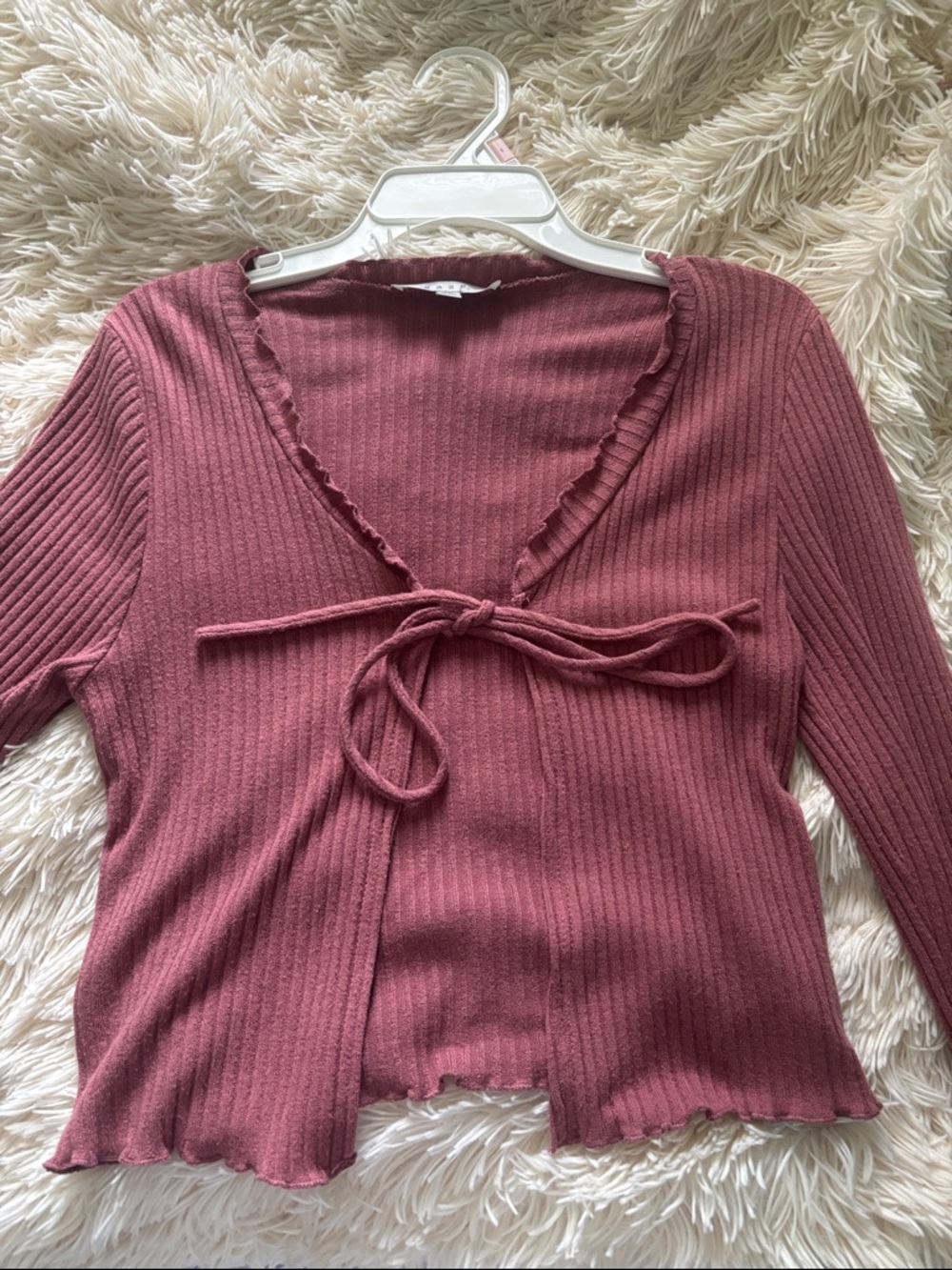gaze Ribbed Tie-Front Top in Dusty Rose